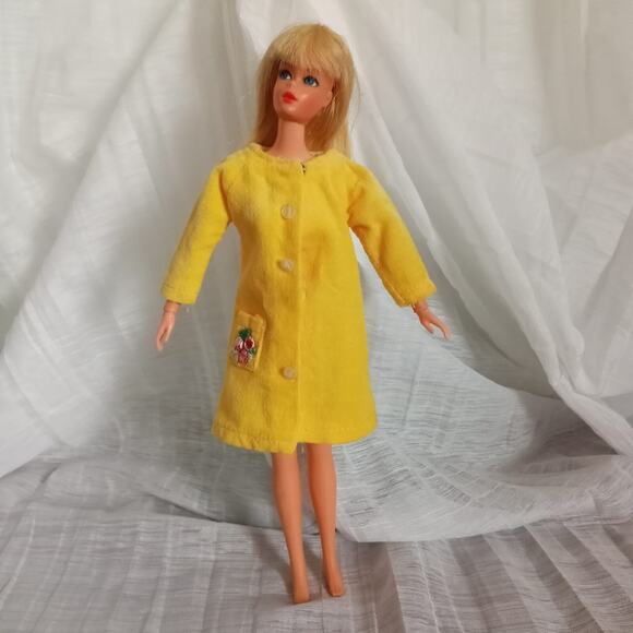 VTG Barbie Yellow Velvet Coat CLONE Clothes Button Flower Detail Jacket NO DOLL - Picture 1 of 8